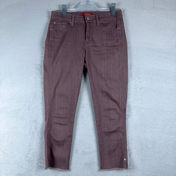 Guess Curvy Skinny Jeans Ankle Slit Raw Hem Women's Rust Brown Size 27 - Picture 1 of 11